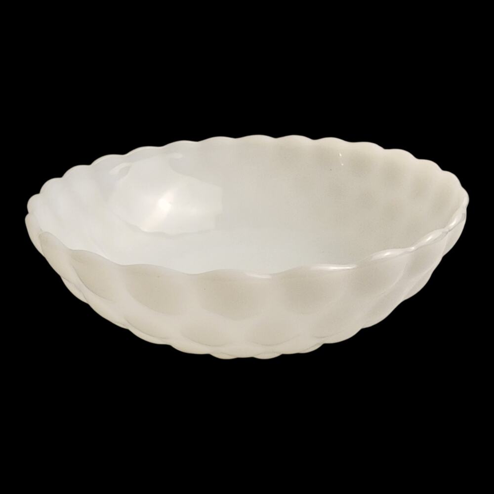 Anchor Hocking Milk Glass Bubble Round Serving Bowl 8 IN" Scalloped Cottagecore